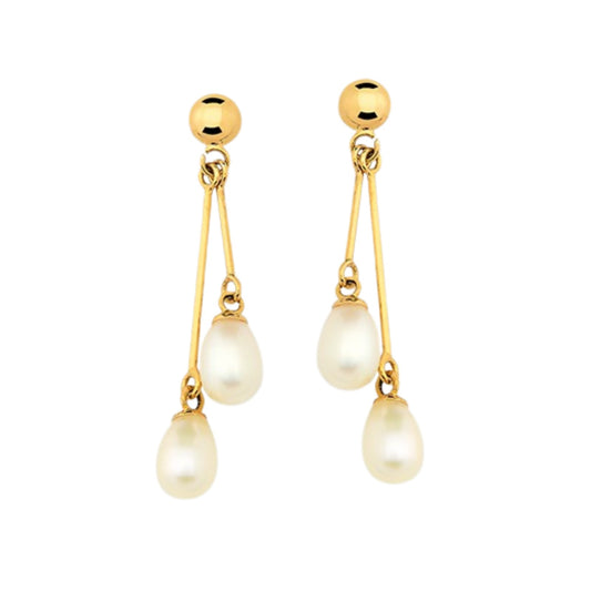 Brinco Haste Dupla com Pérolas em Ouro Amarelo 18k