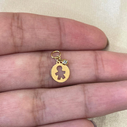 Pingente em Ouro 18K Medalha com Menino e Zirconia Azul