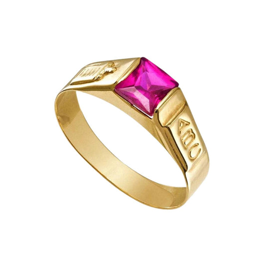 Anel de Formatura em Ouro Amarelo 18k-750 com Zircônia Vermelha