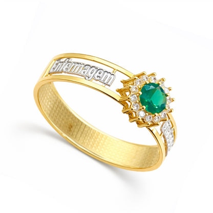 Anel Enfermagem em Ouro Amarelo 18K-750, com zircônias
