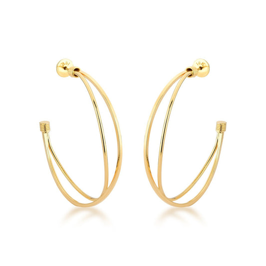 Brinco Meia Argola Cruzada em Ouro Amarelo 18k, 45mm