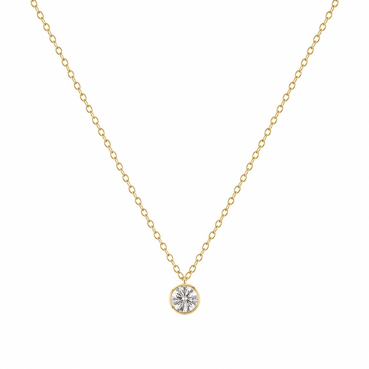 Gargantilha em ouro amarelo 18k, malha americana com 45 cm e moissanite de 5mm