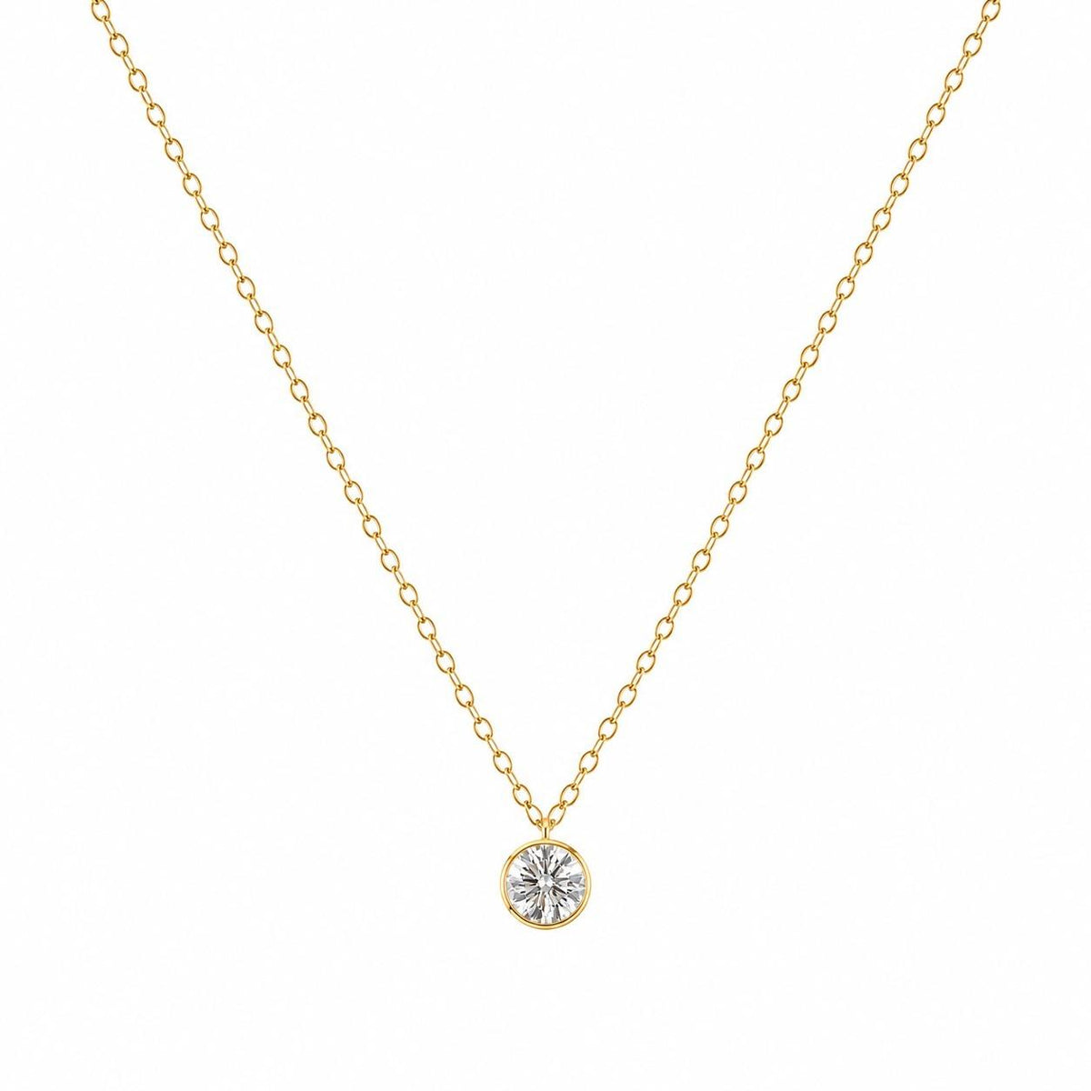 Gargantilha em ouro amarelo 18k, malha americana com 45 cm e moissanite de 5mm