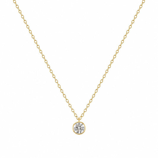 Gargantilha em ouro amarelo 18k, malha americana com 45 cm e moissanite de 5mm