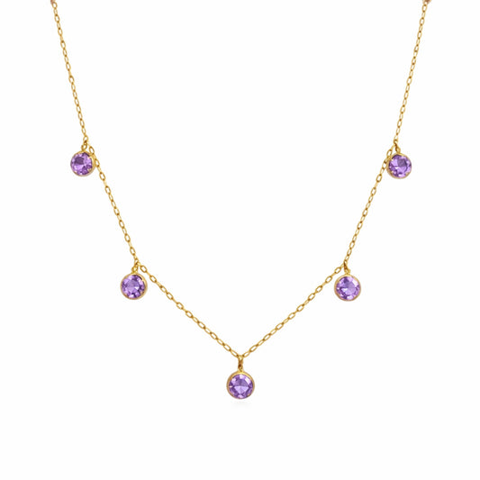 Gargantilha com 5 Ametistas em Ouro Amarelo 18K-750