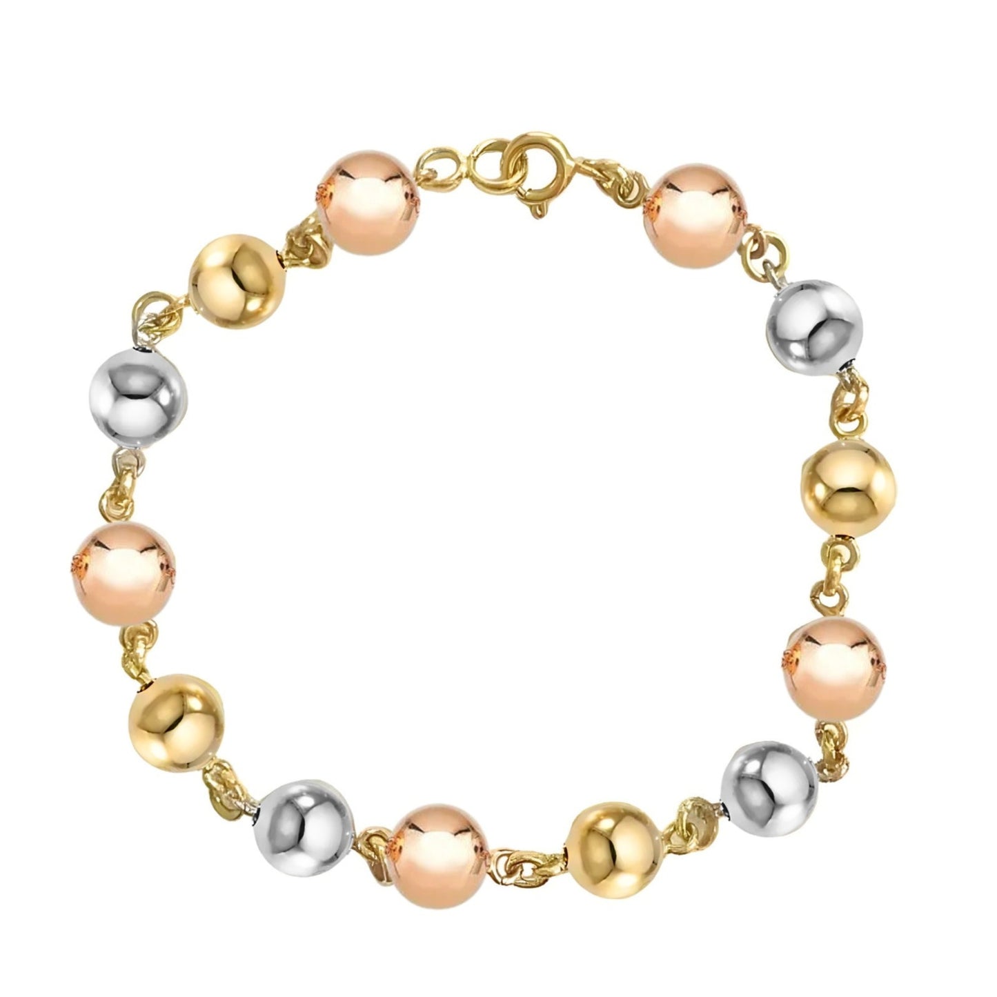 Pulseira 13 Bolas Tricolores em Ouro Amarelo 18k-750