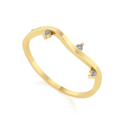 Anel em Ouro Amarelo 18k - Aro com Curvas com 4 Zircônias