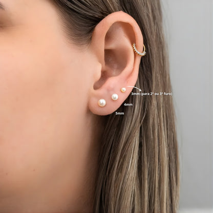 Brinco Pérola 3mm em Ouro Amarelo 18k