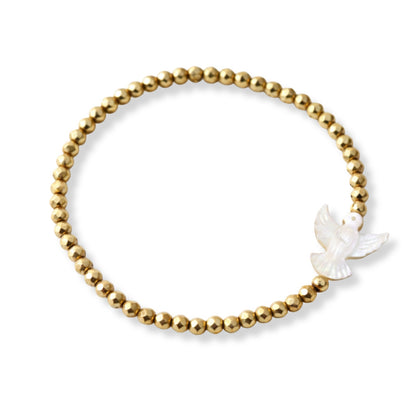 Pulseira Espírito Santo em madrepérola em Ouro 18K-750, com hematitas douradas