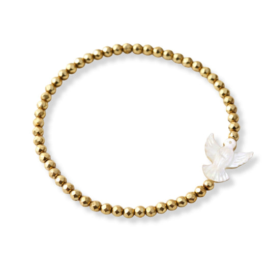 Pulseira Espírito Santo em madrepérola em Ouro 18K-750, com hematitas douradas