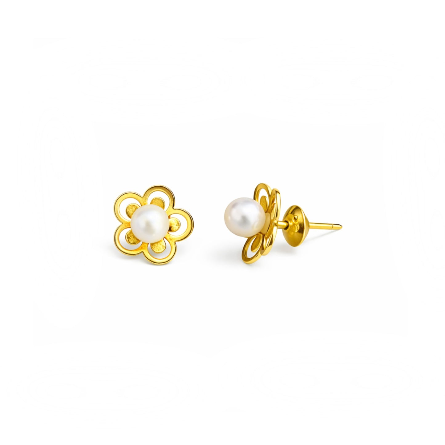 Brinco Infantil Flor com Pérola em Ouro Amarelo 18k