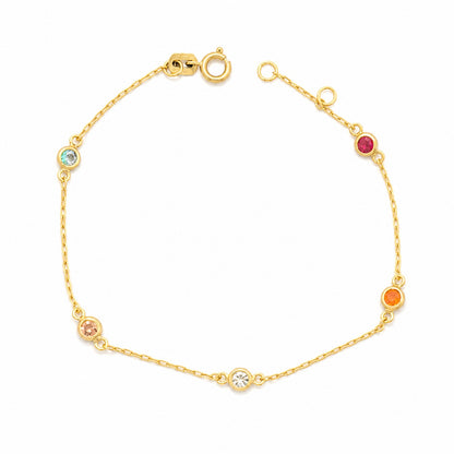 Pulseira infantil em Ouro Amarelo 18K, com zirconias coloridas