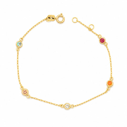 Pulseira infantil em Ouro Amarelo 18K, com zirconias coloridas