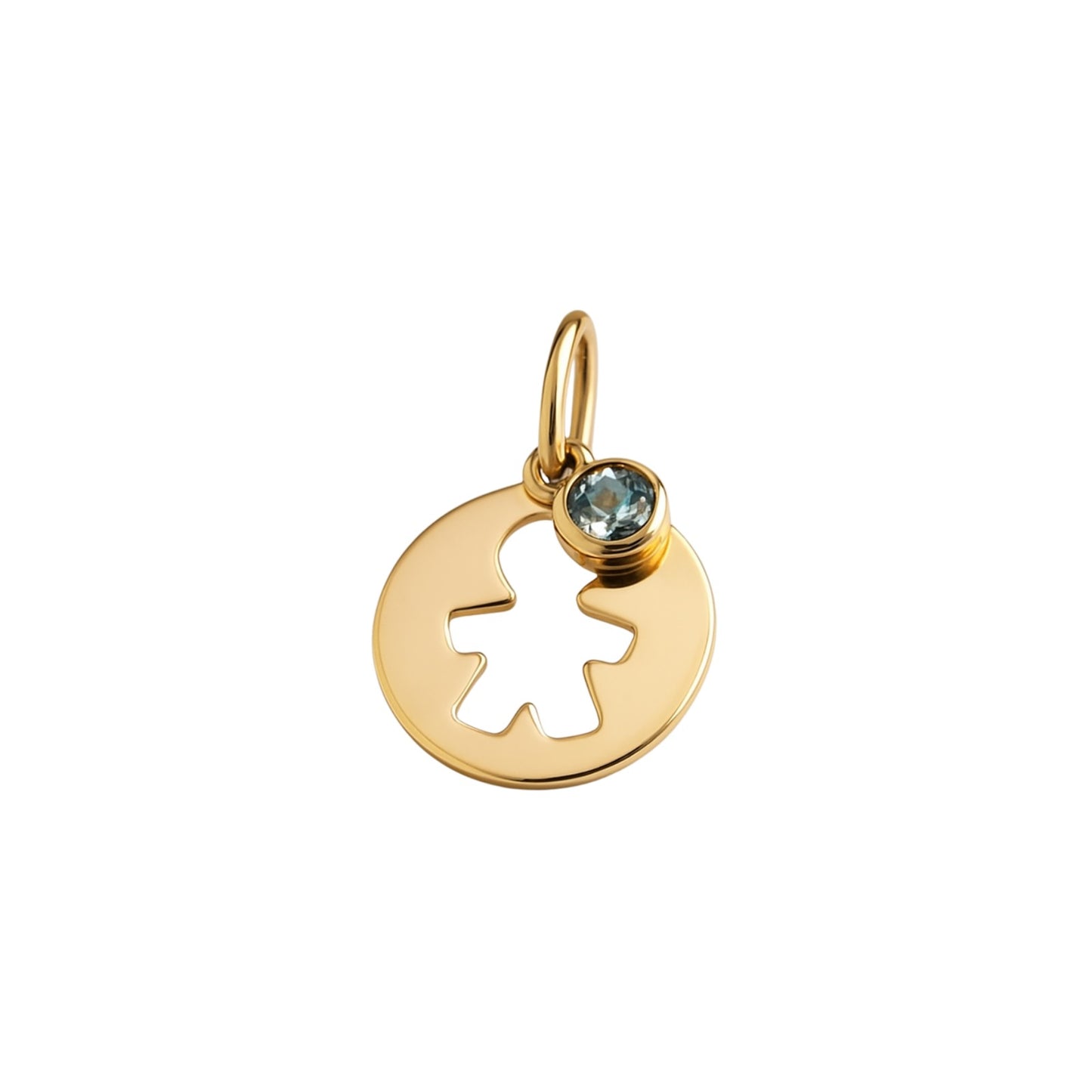 Pingente em Ouro 18K Medalha com Menino e Zirconia Azul