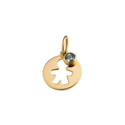 Pingente em Ouro 18K Medalha com Menino e Zirconia Azul