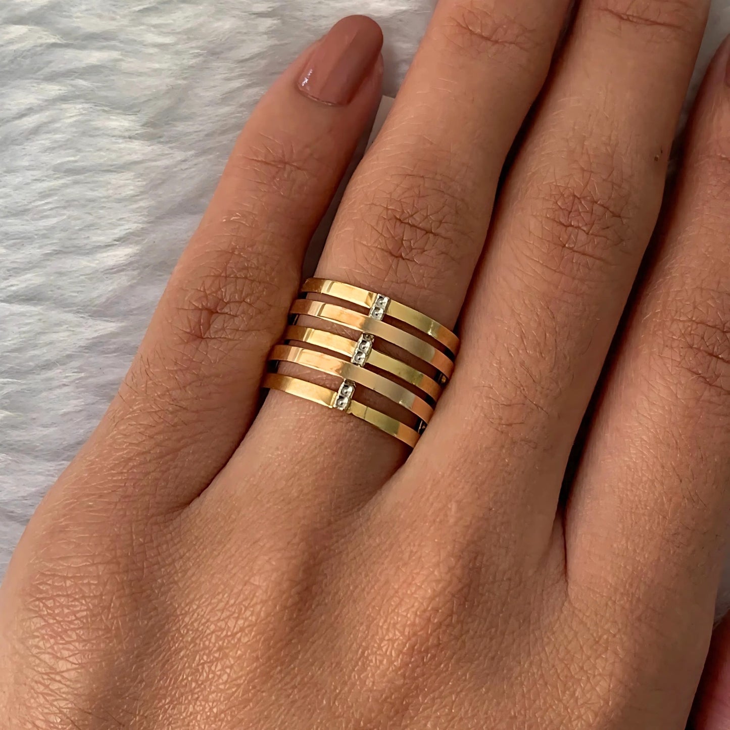 Anel Solara Coleção Fit em Ouro Amarelo, Rosê e Branco 18K-750
