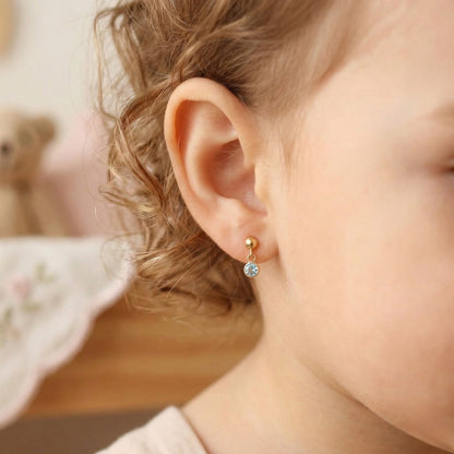 Brinco Infantil Bolinha com Zircônia em Ouro Amarelo 18k