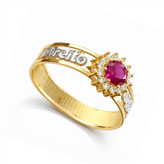 Anel Direito em Ouro Amarelo 18K-750, com zircônias