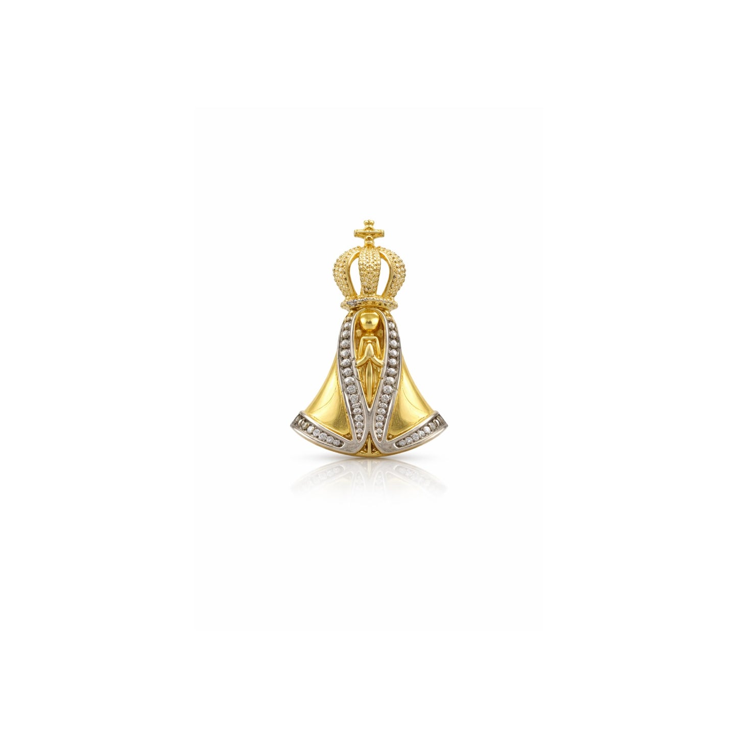 Pingente Nossa Senhora Aparecida Mini Com Detalhe Rodinado em Ouro Amarelo 18k-750