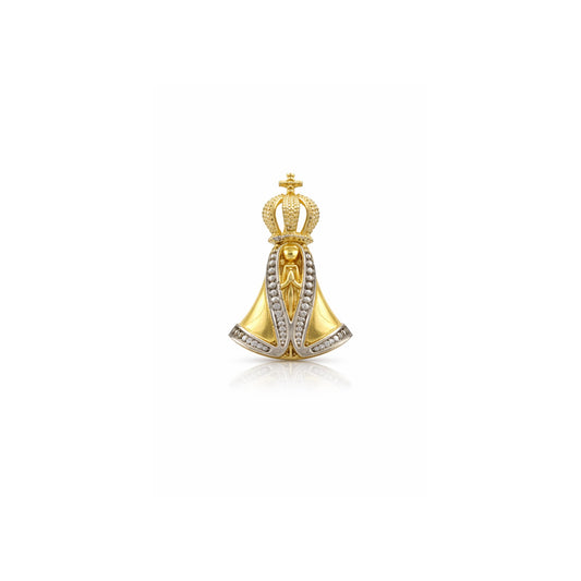 Pingente Nossa Senhora Aparecida Mini Com Detalhe Rodinado em Ouro Amarelo 18k-750