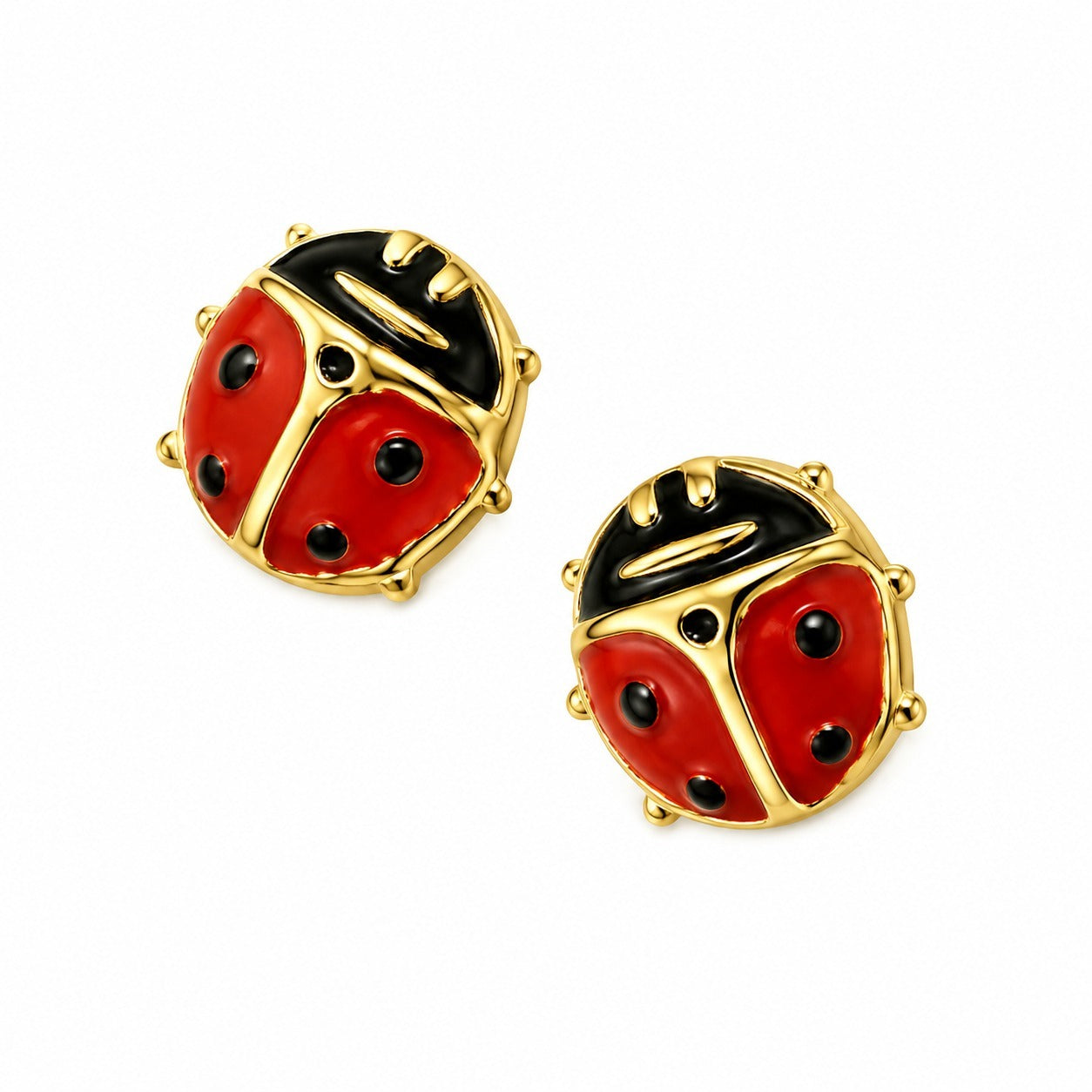 Brinco Infantil Joaninha Resinada Ouro Amarelo 18K
