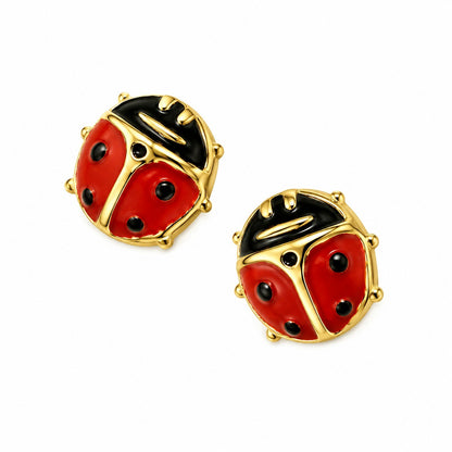 Brinco Infantil Joaninha Resinada Ouro Amarelo 18K