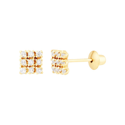 Brinco Chuveiro Quadrado Ouro Amarelo 18K
