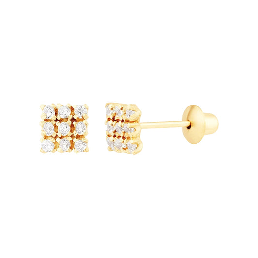 Brinco Chuveiro Quadrado Ouro Amarelo 18K