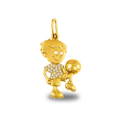 Pingente em ouro amarelo 18k menino jogando bola