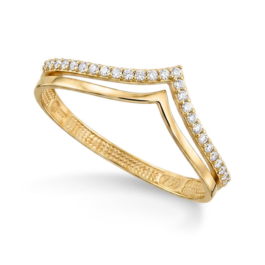 Anel Double V em Ouro Amarelo 18K-750