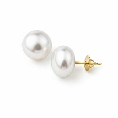 Brinco Pérola Botão em Ouro Amarelo 18k, 10mm