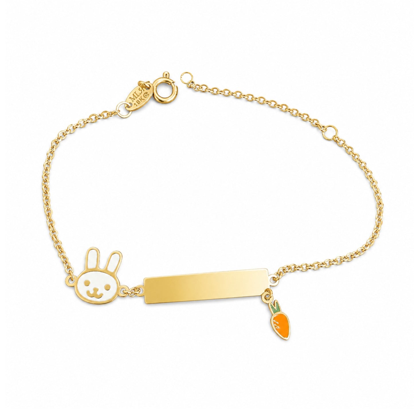 Pulseira infantil coelho da Páscoa em Ouro Amarelo 18K, com resina