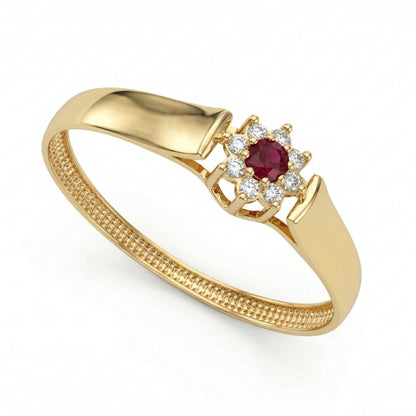 Anel de Formatura Honra Rubra em Ouro Amarelo 18K-750, com zircônias