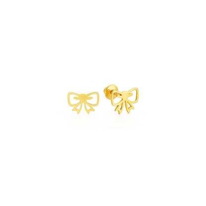 Brinco Infantil Laço Vazado em Ouro Amarelo 18k