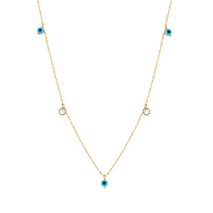 Gargantilha Olho Grego em Ouro Amarelo 18k, com zircônias