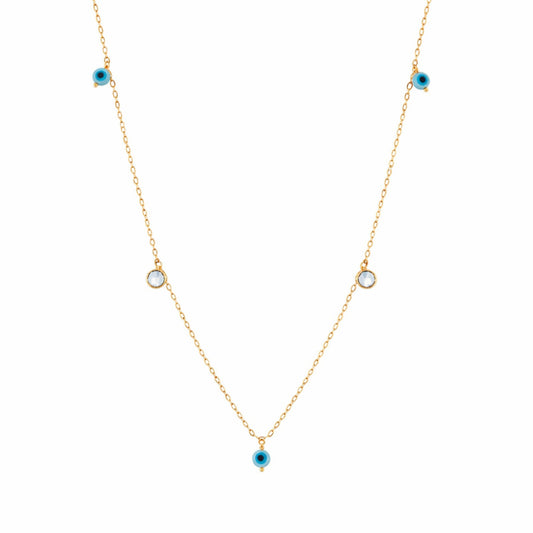 Gargantilha Olho Grego em Ouro Amarelo 18k, com zircônias