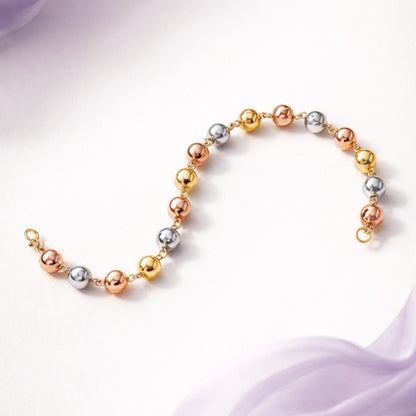Pulseira 13 Bolas Tricolores em Ouro Amarelo 18k-750