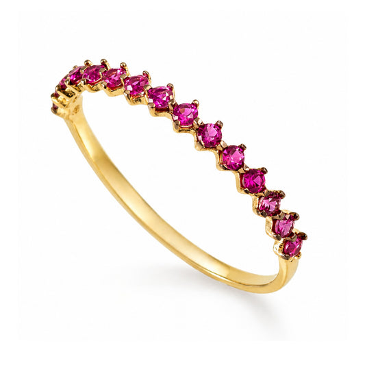 Anel Meia Aliança em Ouro Amarelo 18K-750, com zircônias