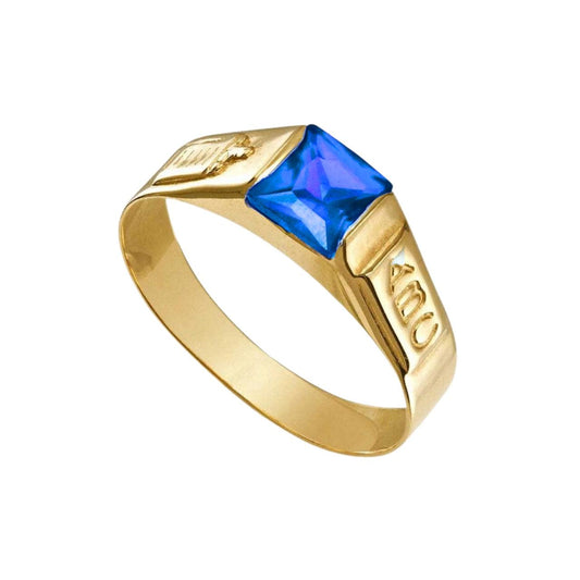 Anel de Formatura em Ouro Amarelo 18k-750 com Zircônia Azul