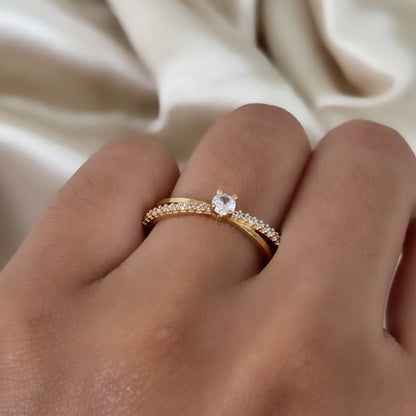 Anel Dual em Ouro Amarelo 18K-750, com zircônias
