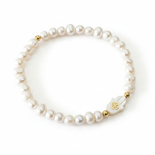 Pulseira de Mão de Hamsa em Madrepérola e Pérolas Barrocas em Ouro 18K-750