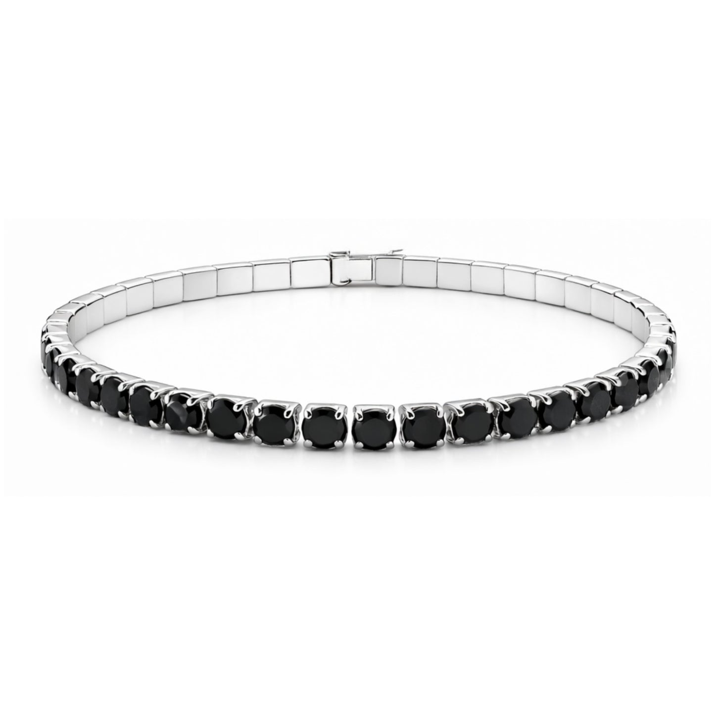 Pulseira Riviera com Moissanites Pretas em Ouro Branco 18K-750