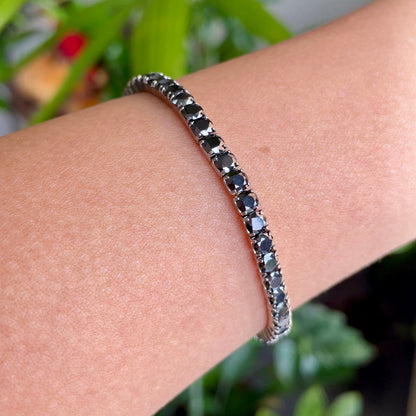 Pulseira Riviera com Moissanites Pretas em Ouro Branco 18K-750