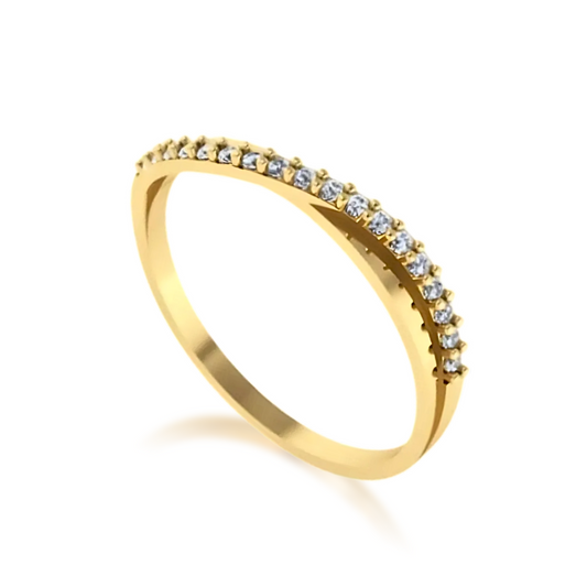 Anel Aparador Entrelaçado em Ouro Amarelo 18k com 18 Zircônias