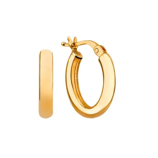 Brinco Argola Tubular Oval em Ouro Amarelo 18k, 15mm