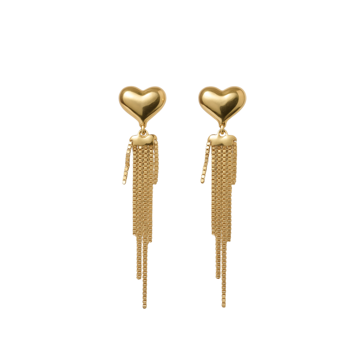 Brinco Coração com Franja em Ouro Amarelo 18k-750