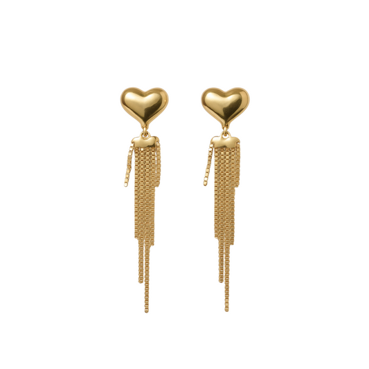 Brinco Coração com Franja em Ouro Amarelo 18k-750