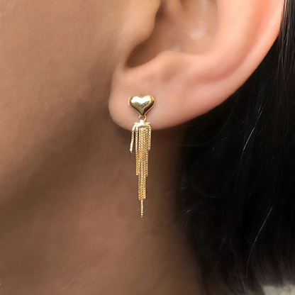 Brinco Coração com Franja em Ouro Amarelo 18k-750