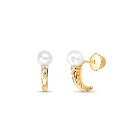 Brinco Classis com Pérola e Brits em Ouro Amarelo 18k-750