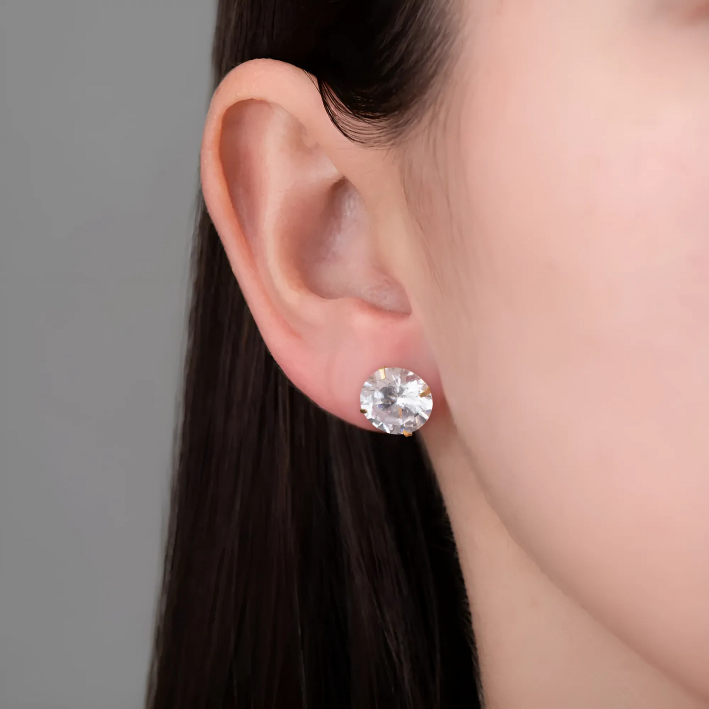 Brinco Cálice 10mm em Ouro Amarelo 18K-750 com Zircônias Brancas